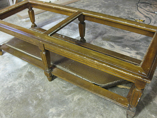 refabbed coffee table before