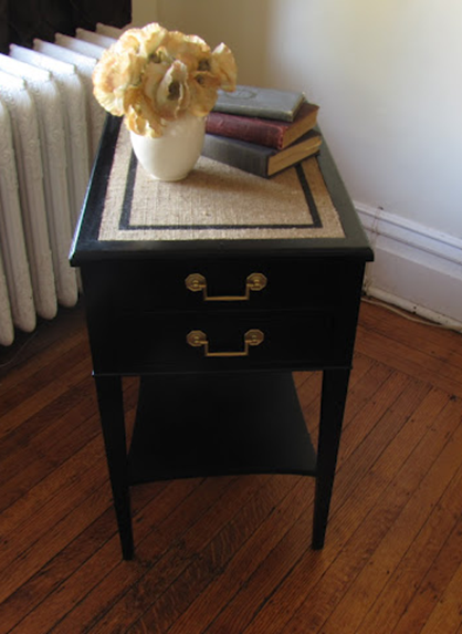 black table with burlap