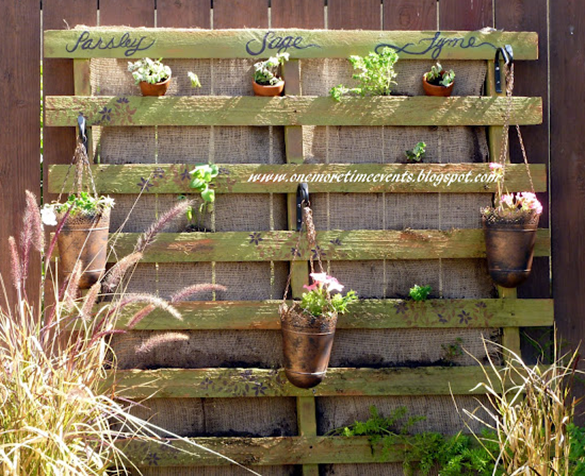 pallet to hanging herb garden after