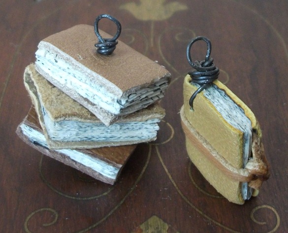 mini leather bound book pendants