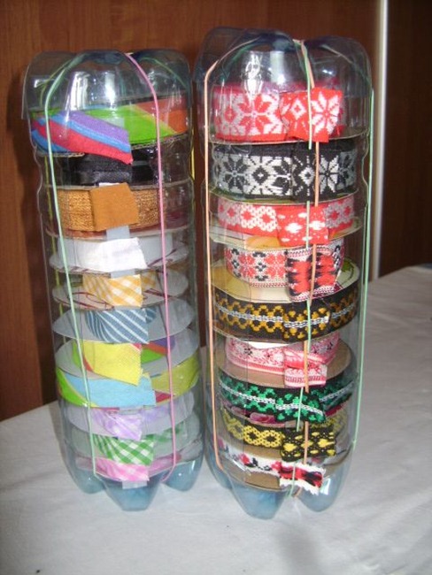 plastic bottle to ribbon organizer