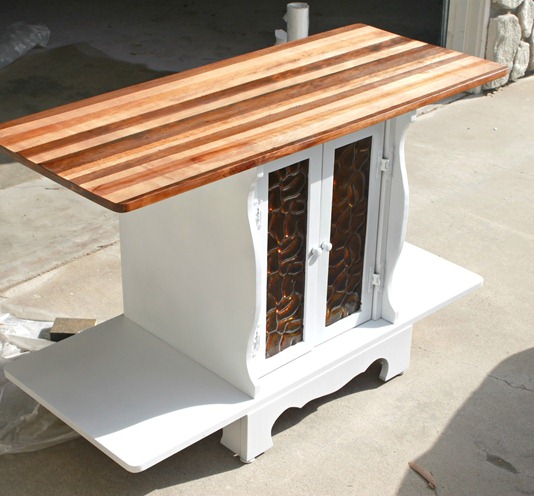 cabinet with faux butcher block top
