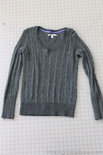 Makeing Home Base sweater leg warmers before