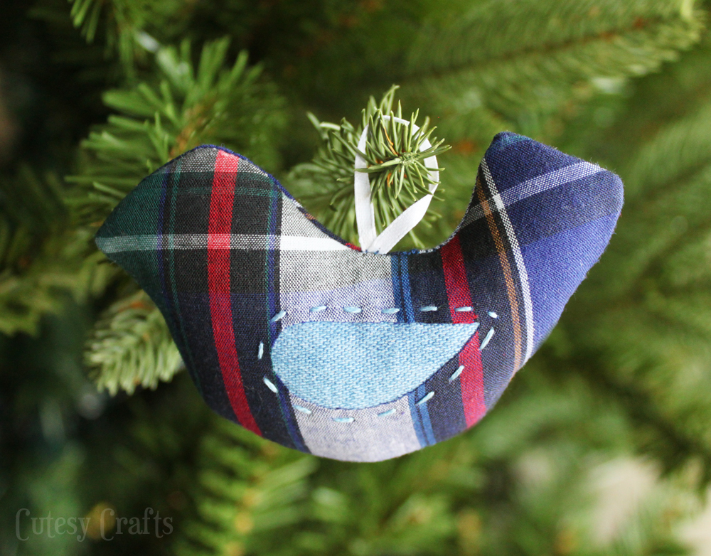 stuffed bird ornament from grandpas clothes