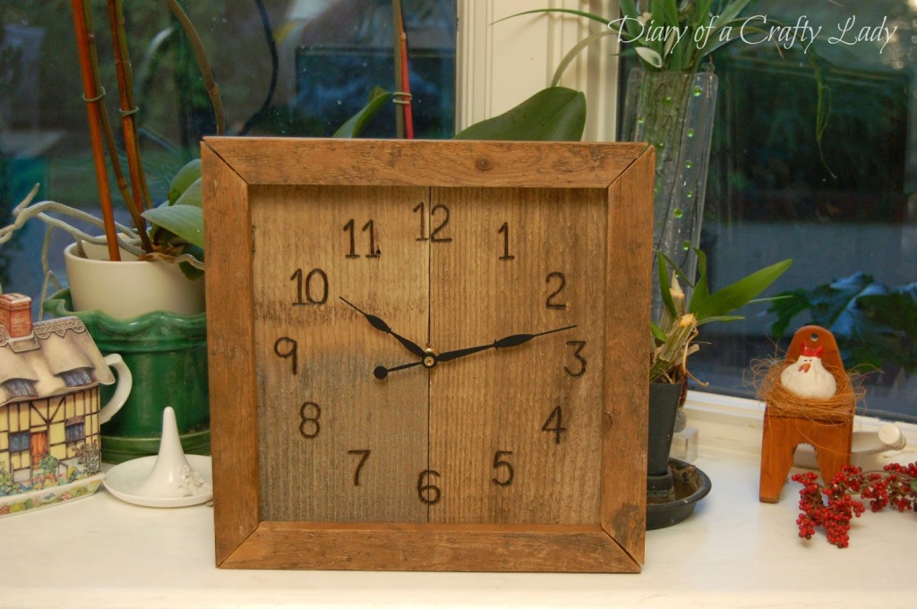 woodburned clock from reclaimed wood